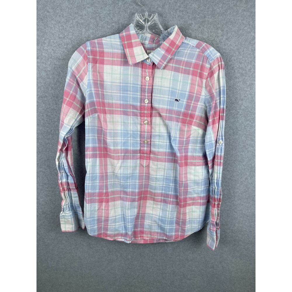 Vineyard Vines Shirt Women's 6 Pink Plaid Long Sleeve Button Up Preppy Beach